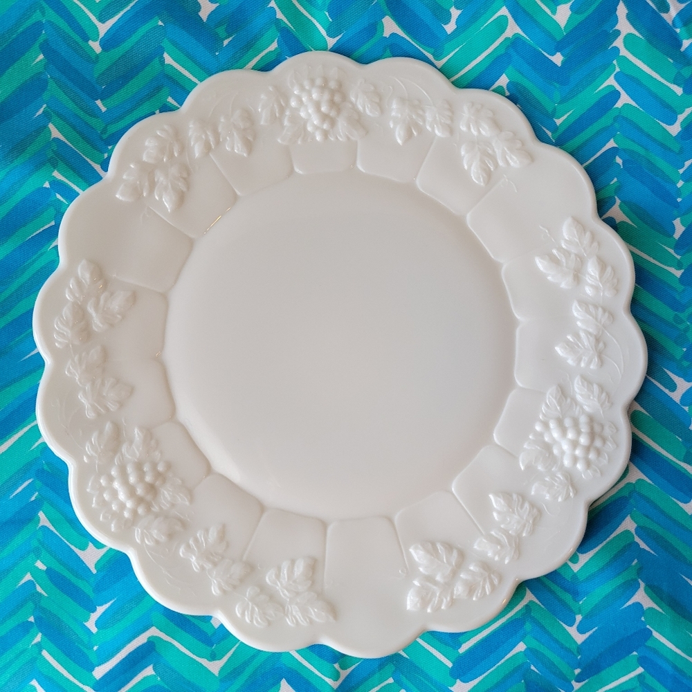 Westmoreland ~ Vintage Milk Glass Dinner Plate Cake Plate Paneled Grape